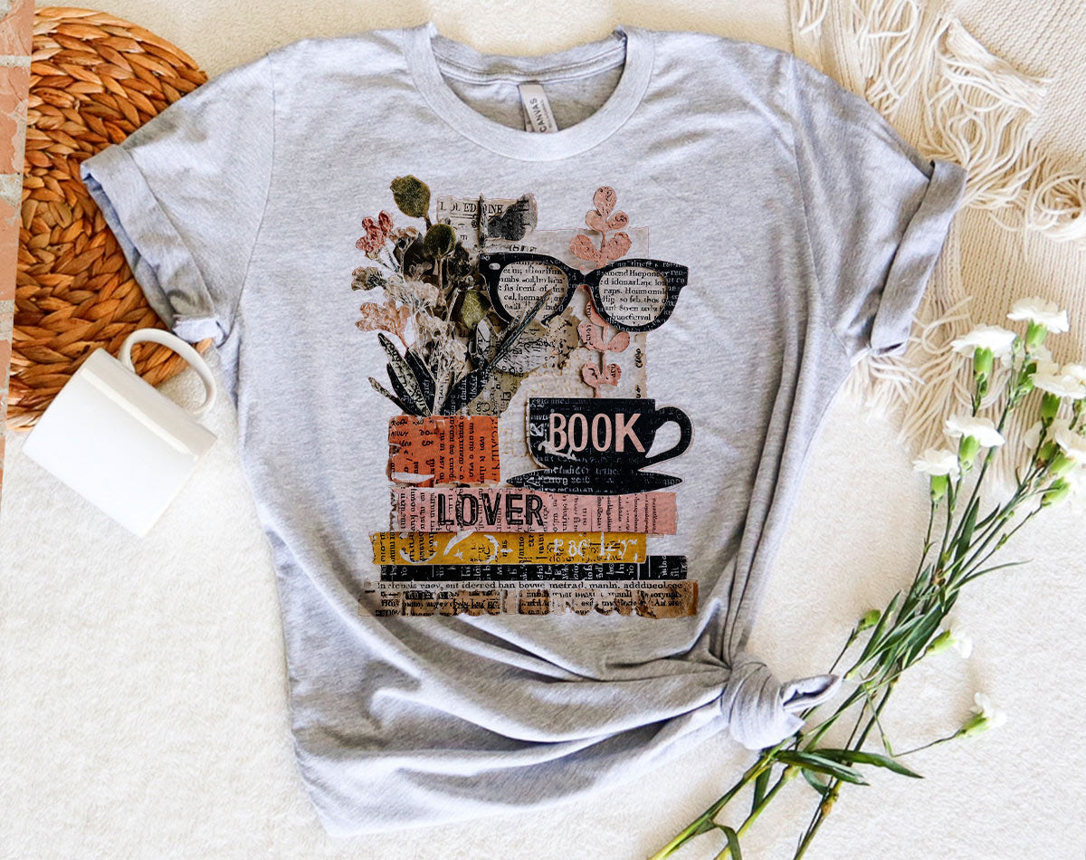 Book Lover Collage Graphic Tee - L