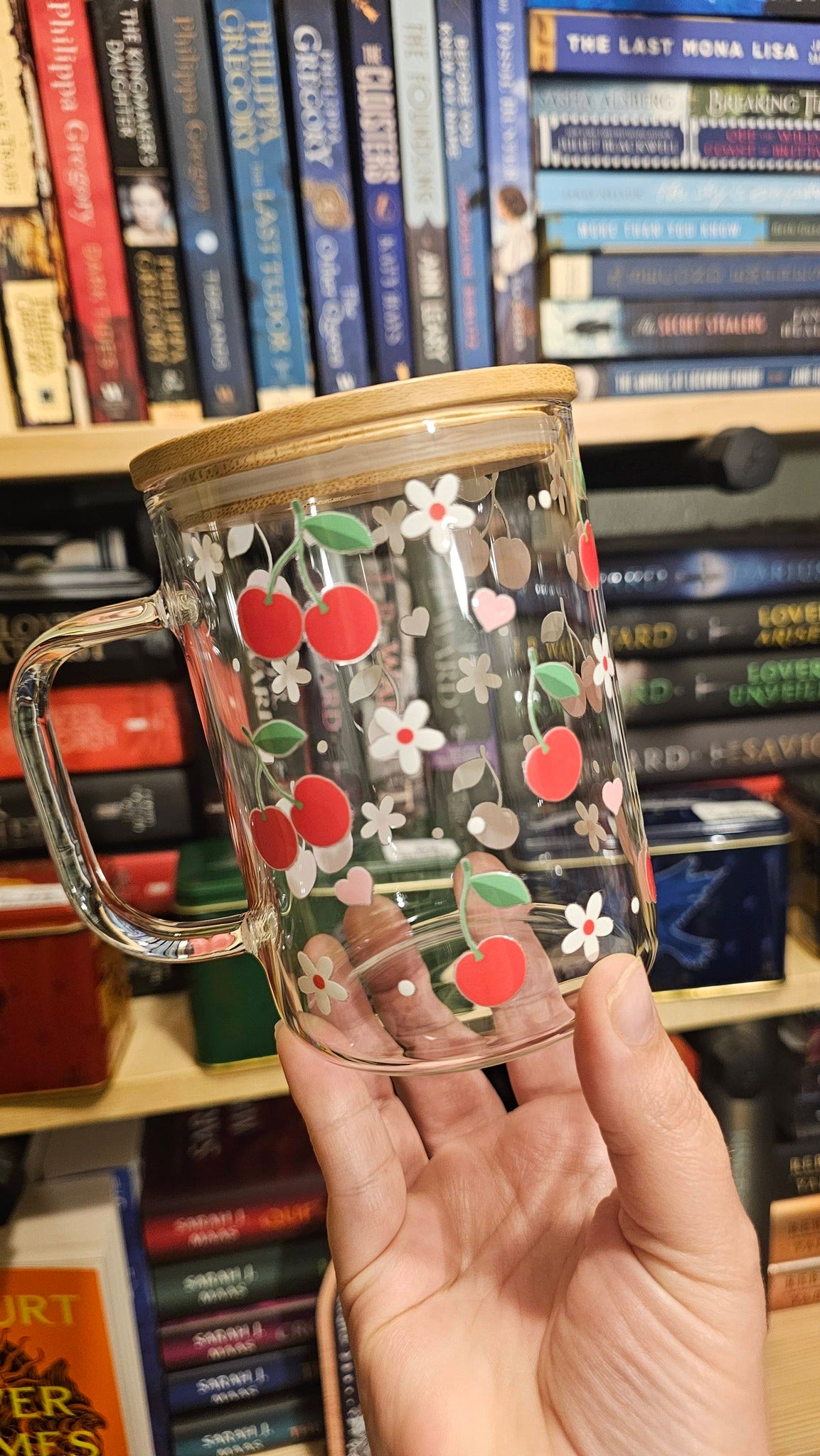 Cherries and Hearts Glass Mug